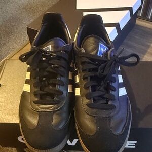Adidas Black Sambas with White Stripes